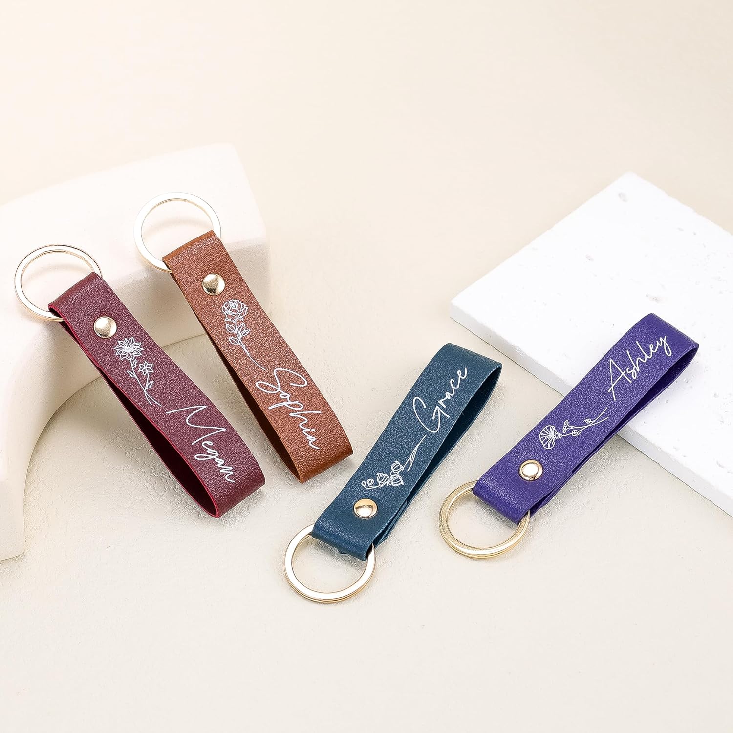 Custom Birth Flower Keychain 