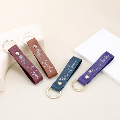 Custom Birth Flower Keychain 