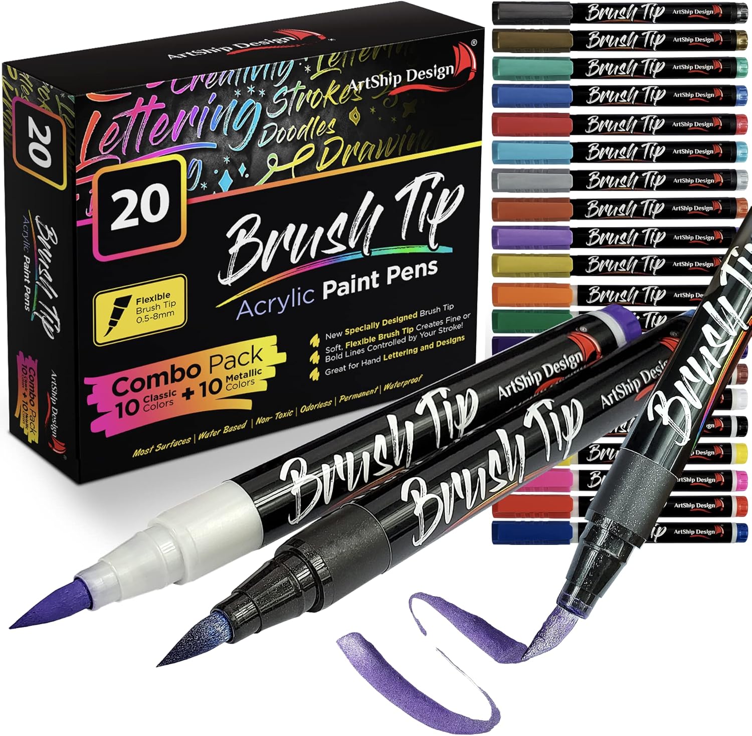 ArtShip Design 10 Black Acrylic Paint Pens