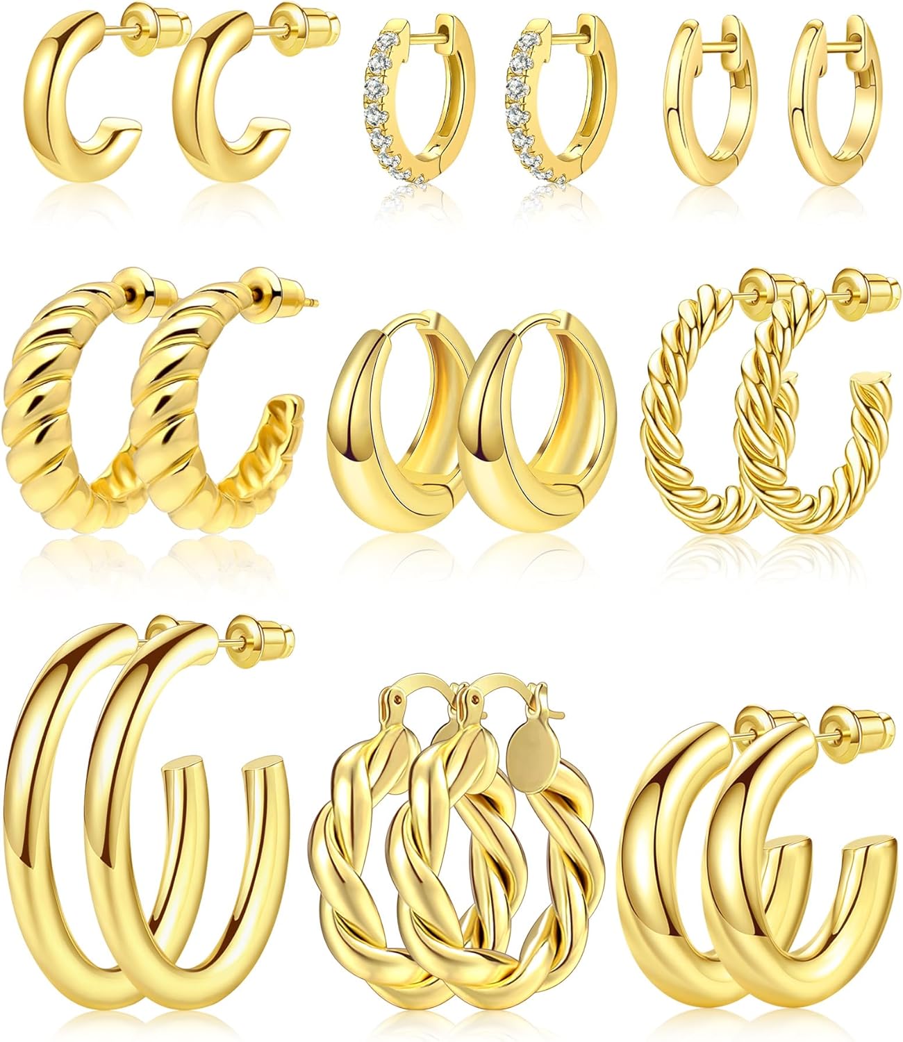 Gold Hoop Earrings Set