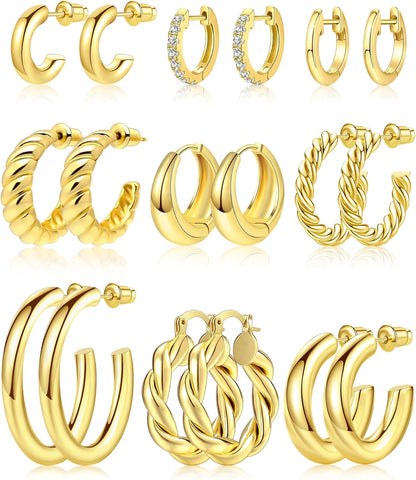 Gold Hoop Earrings Set