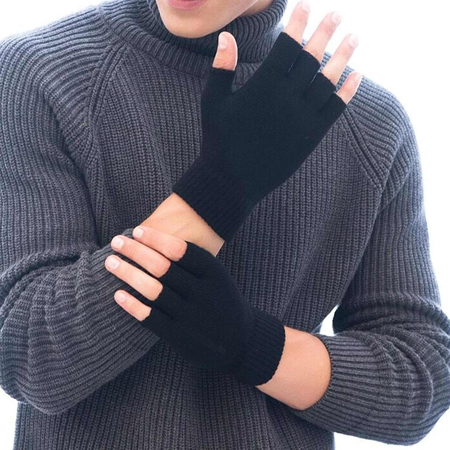 2 Pair Knit Half Finger Gloves
