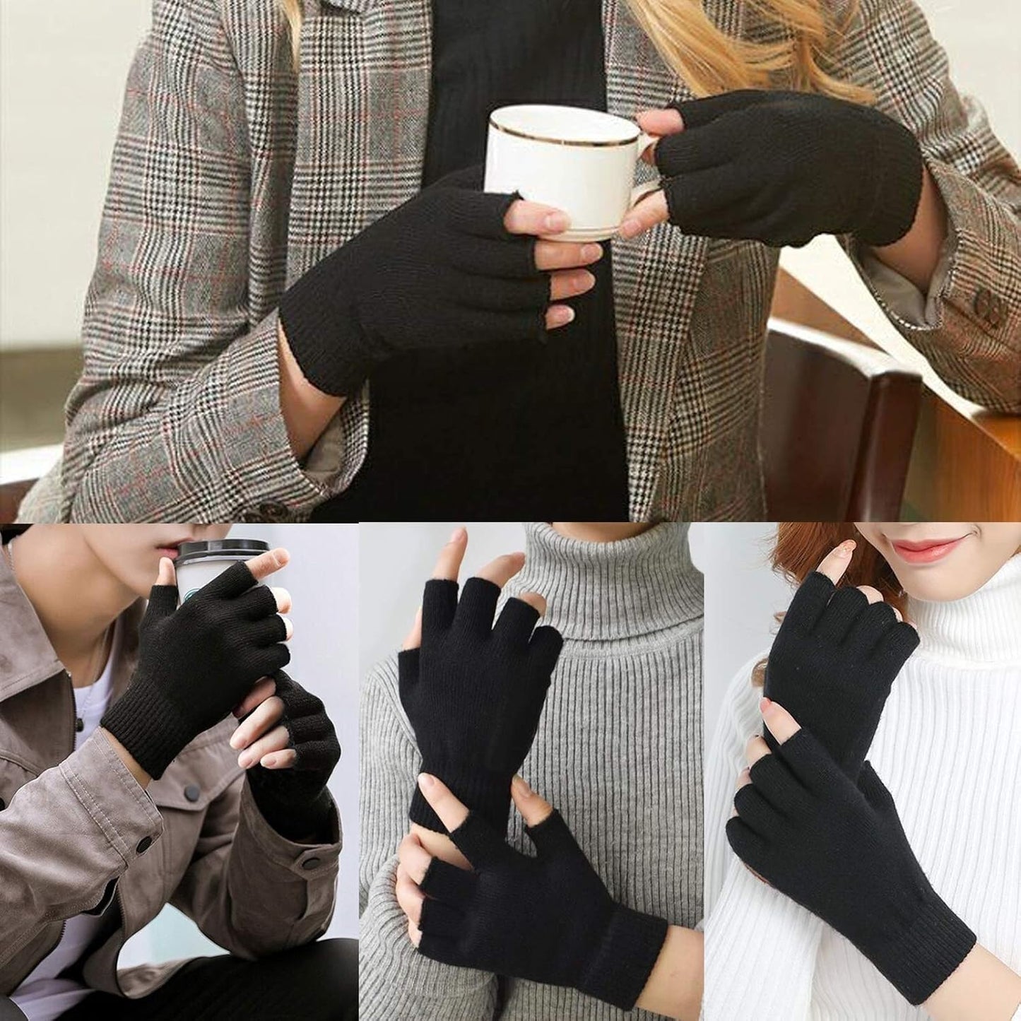 2 Pair Knit Half Finger Gloves