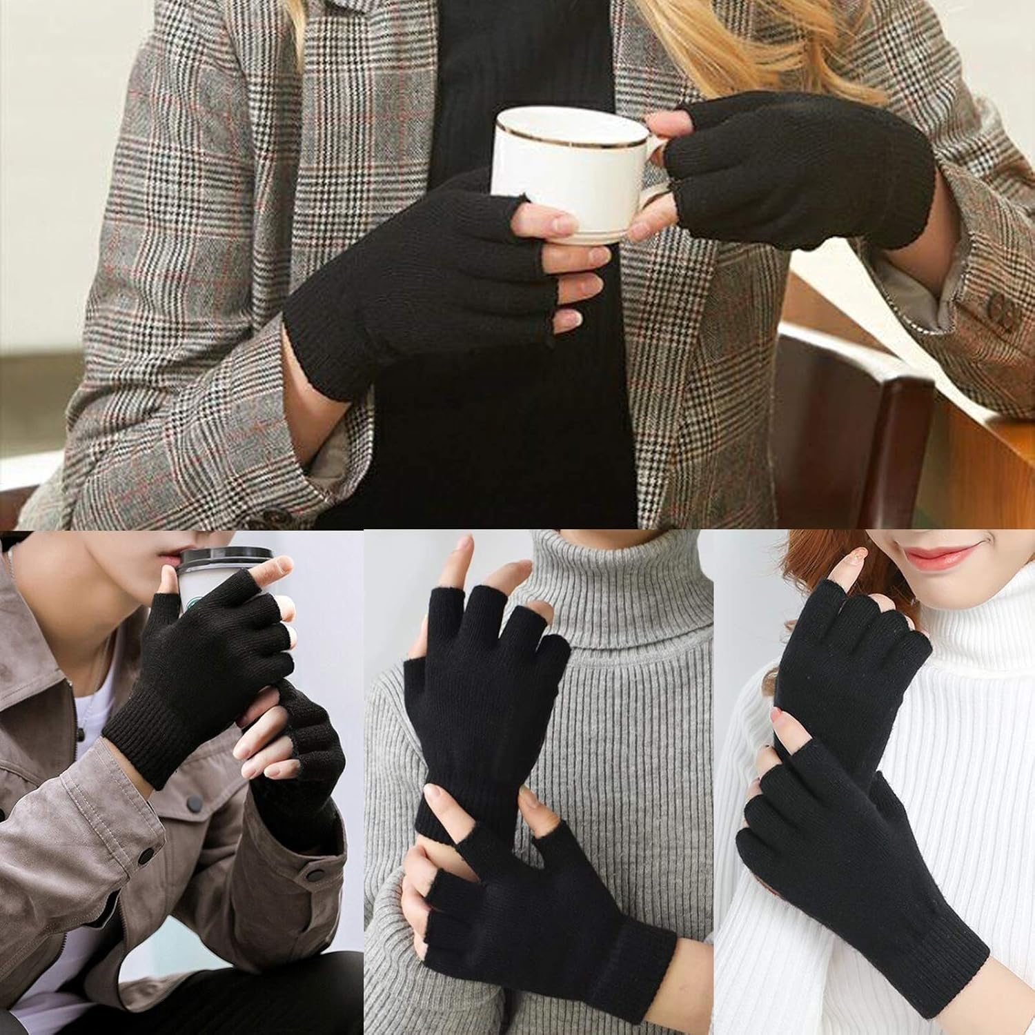 2 Pair Knit Half Finger Gloves
