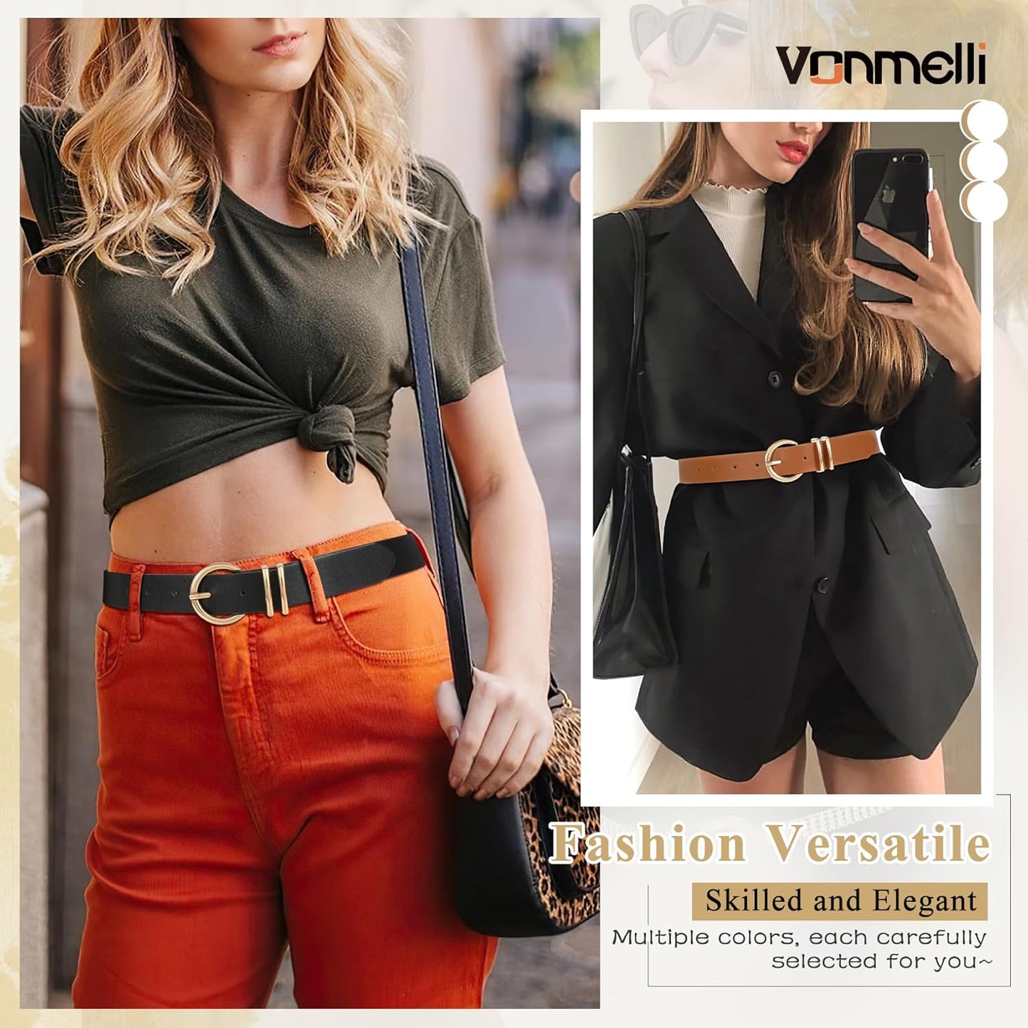 VONMELLI Women's Leather Belts