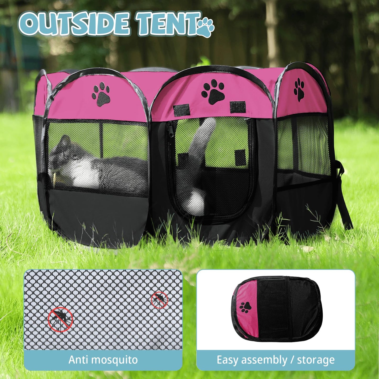 Portable Pet Playpen, Dog Playpen Foldable Pet Exercise Pen Tents Dog House Playground for Puppy Dog/Cat Indoor Outdoor Travel Camping Use Gray Small (29"X29"X17")