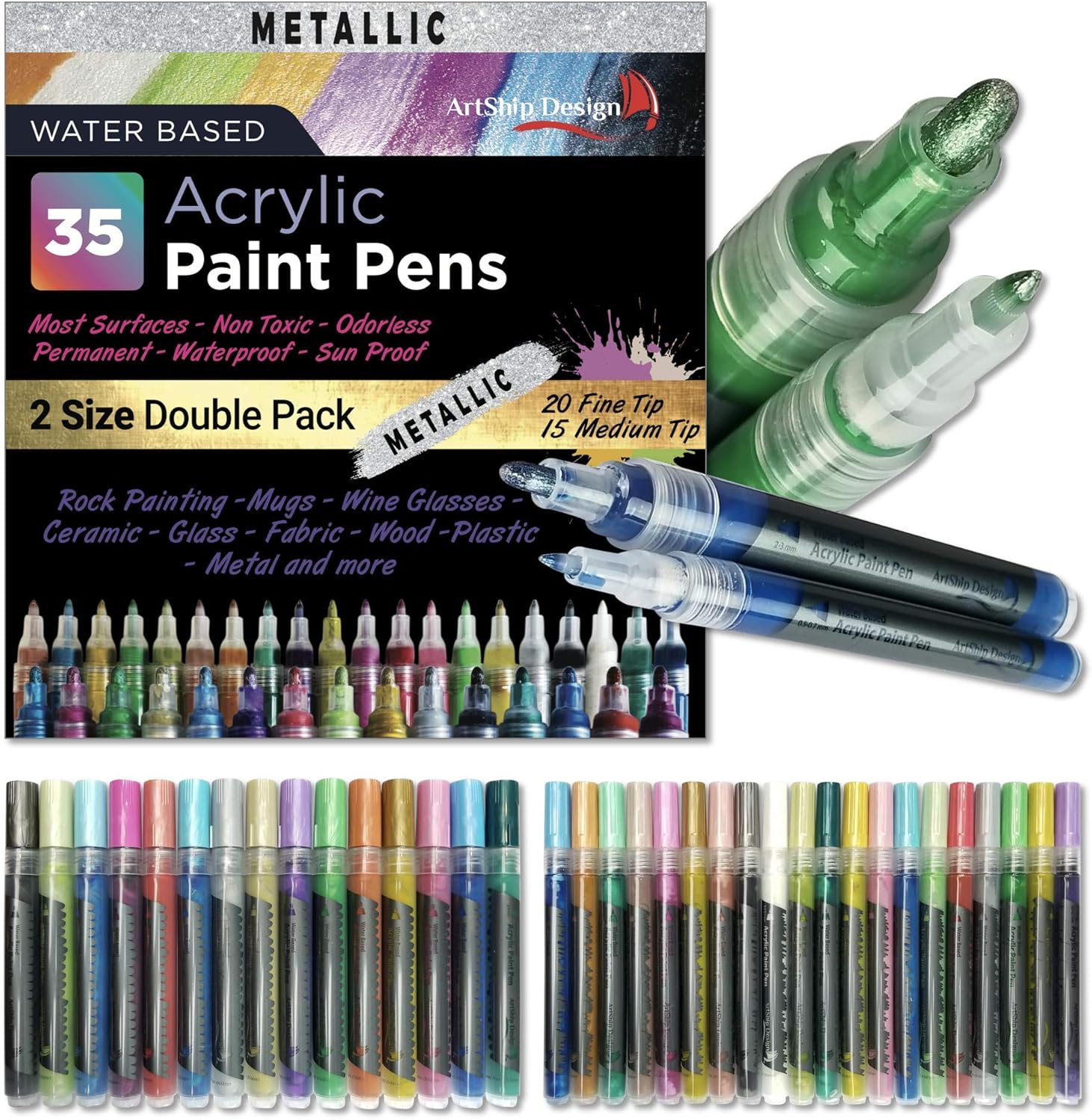ArtShip Design 10 Black Acrylic Paint Pens