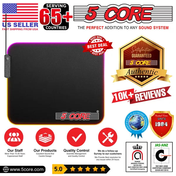 5Core Gaming Mouse Pad RGB 12 Light Modes 2 Zone Desk Mouse Mat W Rubber Base
