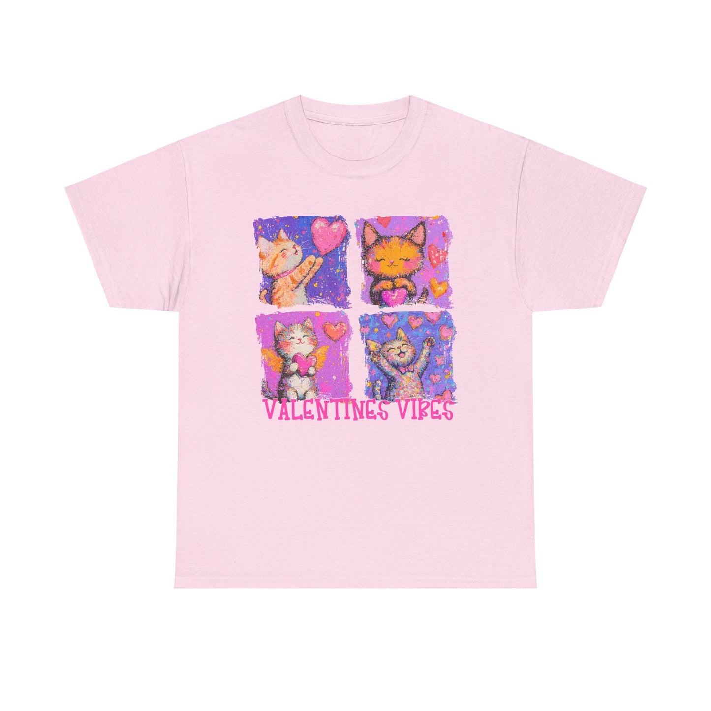 Valentine's Vibes Unisex Heavy Cotton Tee - Cute Cat Graphic T-Shirt