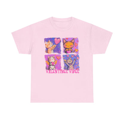 Valentine's Vibes Unisex Heavy Cotton Tee - Cute Cat Graphic T-Shirt