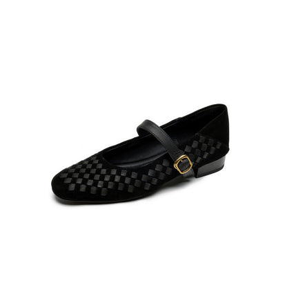 Shallow-toe Leather Shoes Mary Jane Shoes With A Single Strap