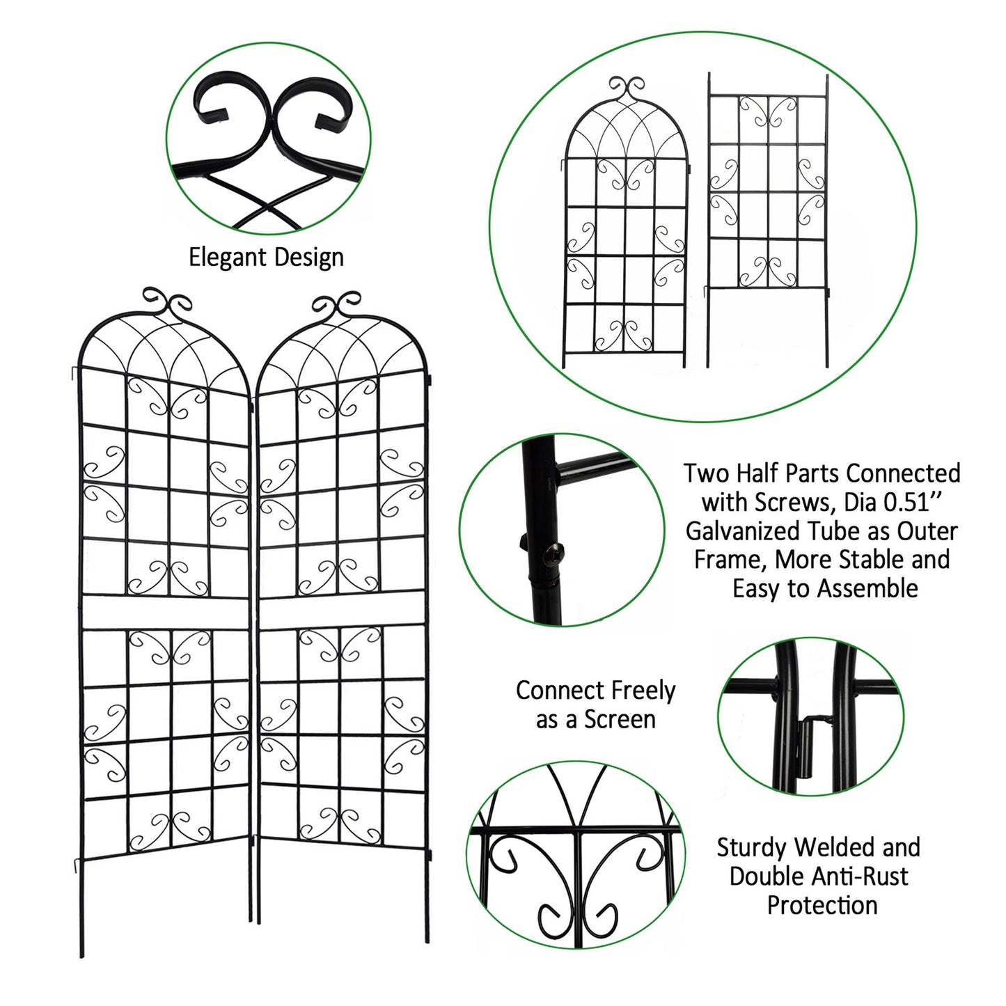 2 Pack Metal Garden Trellis Rustproof Trellis For Climbing Plants