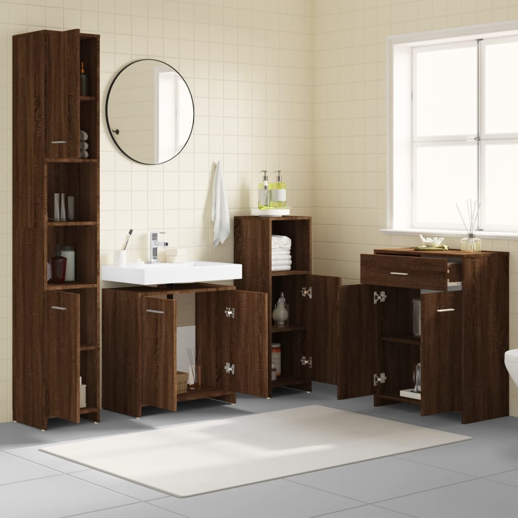 Bathroom Furniture Set Brown Oak Engineered Wood Standard