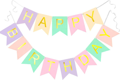Pink Happy Birthday Banner with Gold Sparkles