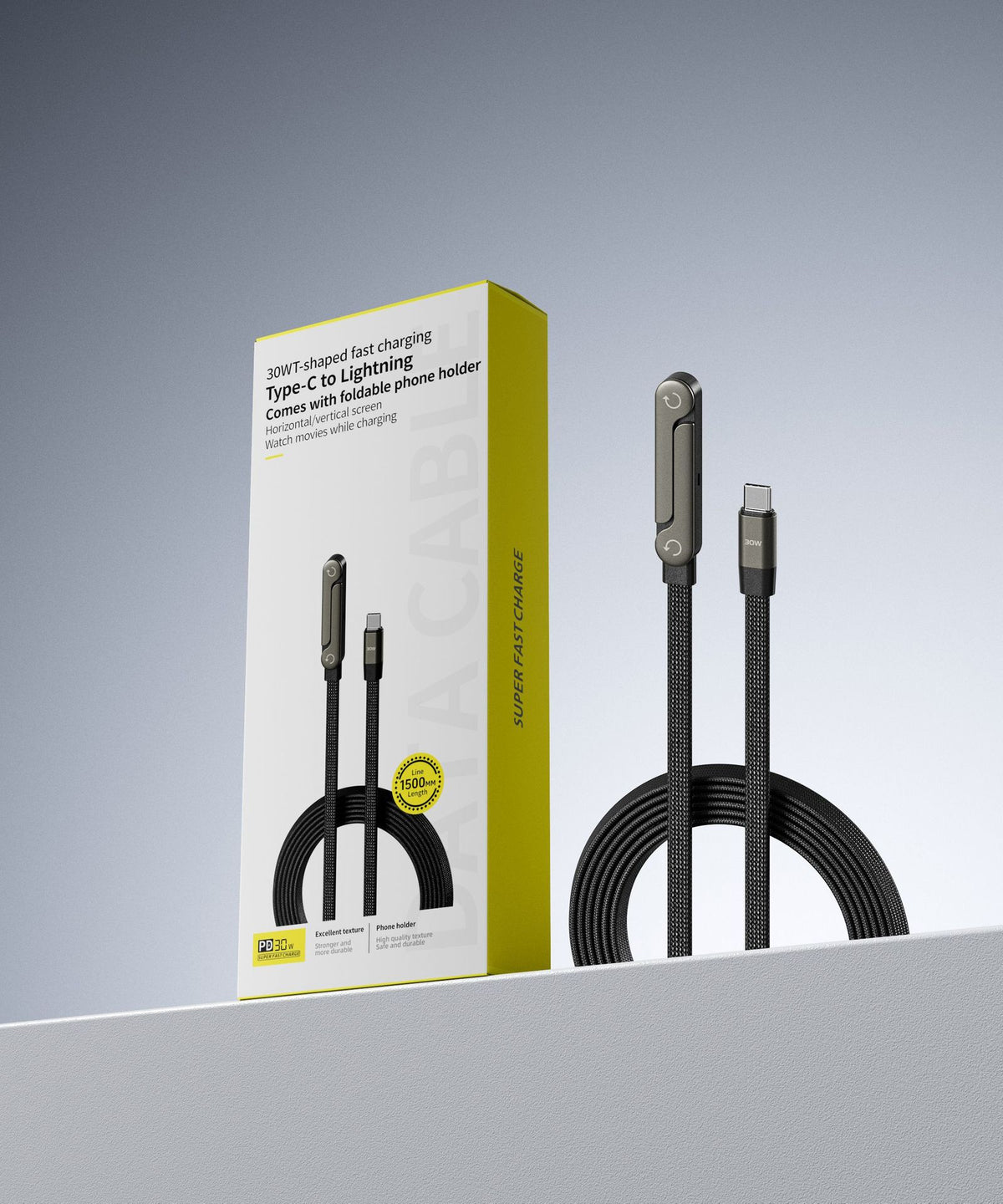 Fast Charging Foldable Bracket Data Cable 2-in-1 Data Wire Foldable Phone Tablet Stand Type-C To Type-C USB-A To Type-C