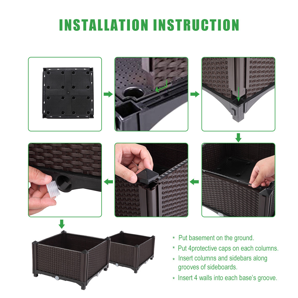 2PCS Brown Free Splicing Injection Molded Planter Box