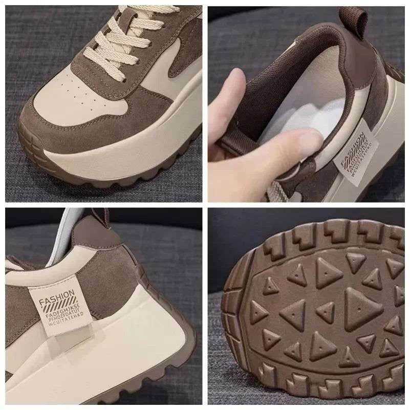 8cm Microfiber Leather Platform Wedge Fashion Women Spring Autumn Chunky Sneakers Shoes Breathable Comfortable Vulcanize