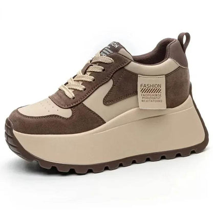 8cm Microfiber Leather Platform Wedge Fashion Women Spring Autumn Chunky Sneakers Shoes Breathable Comfortable Vulcanize