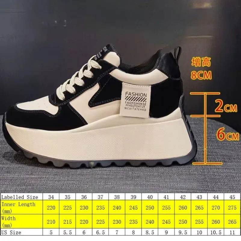 8cm Microfiber Leather Platform Wedge Fashion Women Spring Autumn Chunky Sneakers Shoes Breathable Comfortable Vulcanize