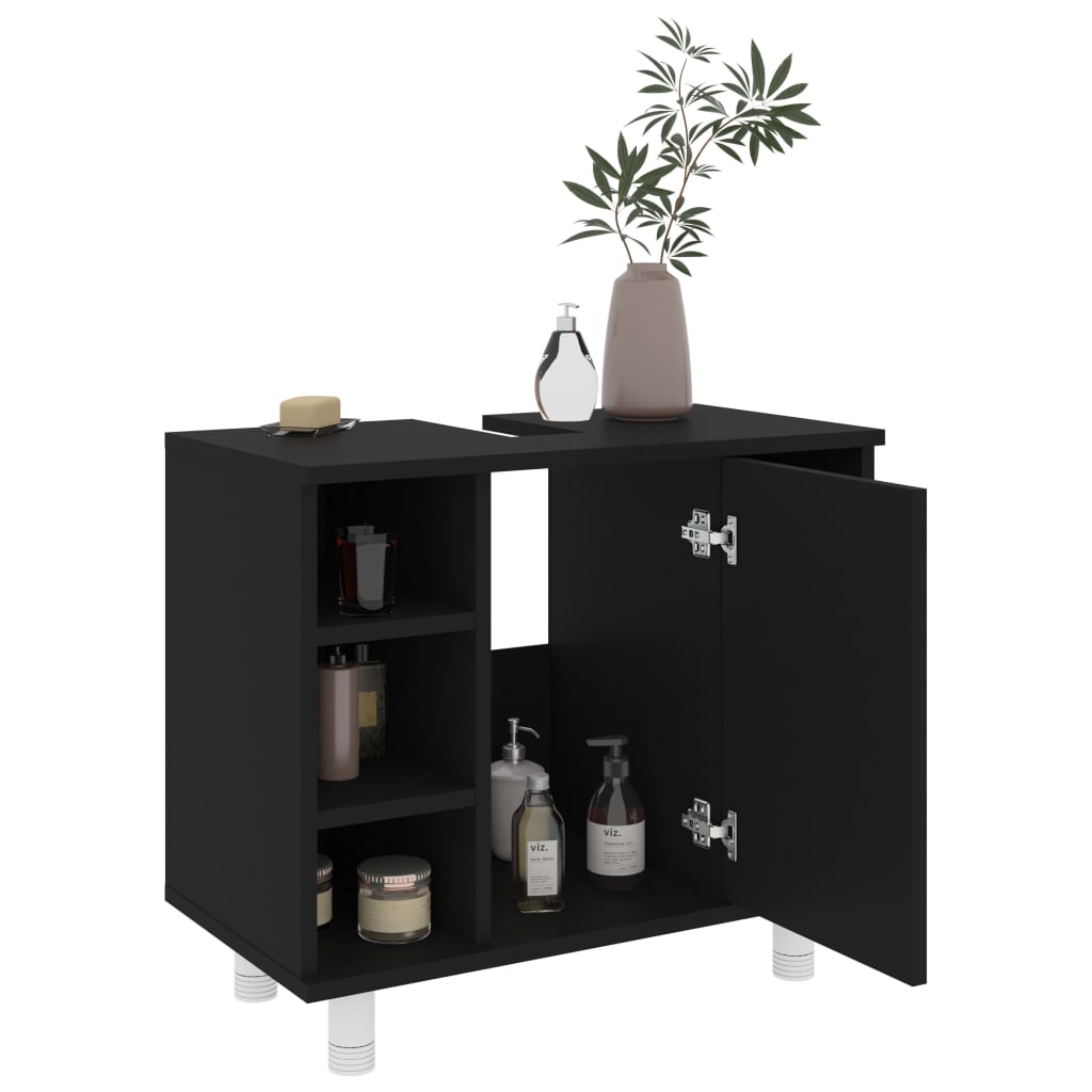 vidaXL 4 Piece Bathroom Furniture Set Black Engineered Wood