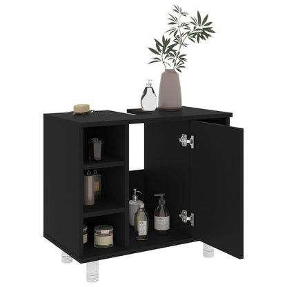 vidaXL 4 Piece Bathroom Furniture Set Black Engineered Wood