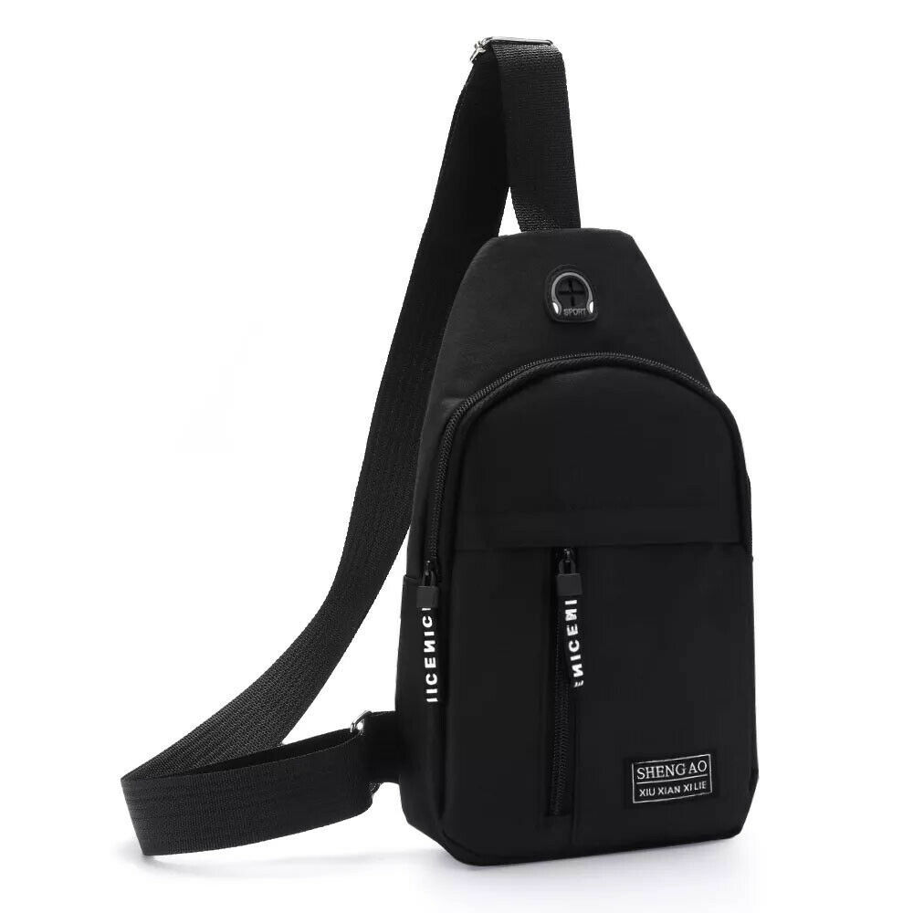 Men's Sling Bag Crossbody Chest Shoulder Pack Sports Travel Backpack Black