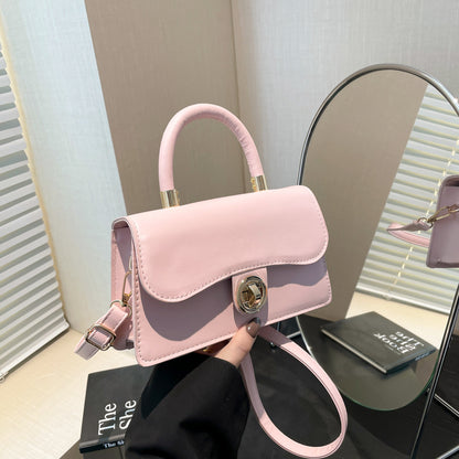 Spring Womens Commuter Light-Luxury Solid-Colored Crossbody Bag With Lock Closure
