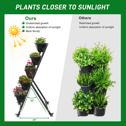 65x60x130cm 5 Layers With Wheels Black PE Planter Pot