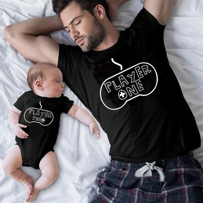 New Cotton Parent-child Father And Son Installed Game Console T-shirt Short-sleeved Summer