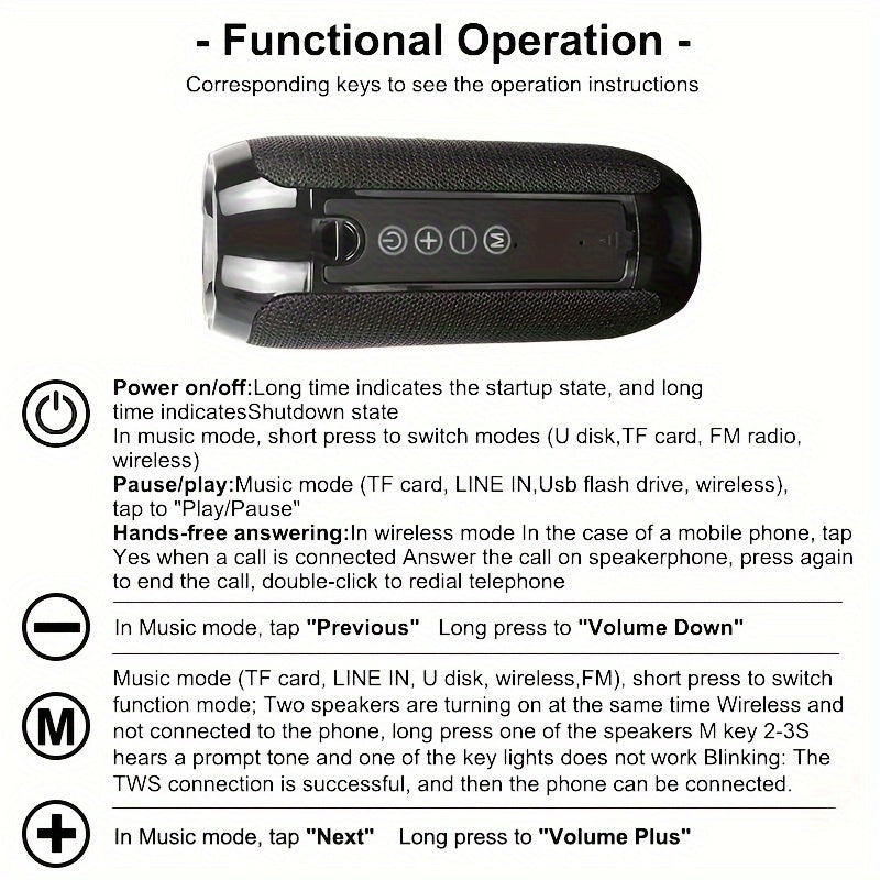 TG117 Wireless Portable Speaker, TWS Stereo, Built-in Microphone