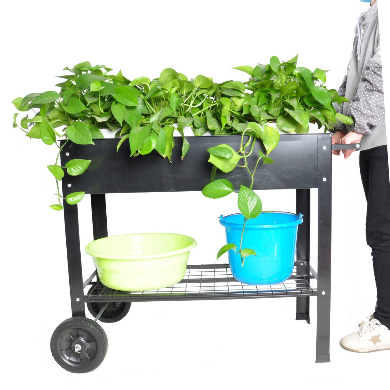 Mobile Metal Raised Garden Bed Cart With Legs For Outdoor House Patio