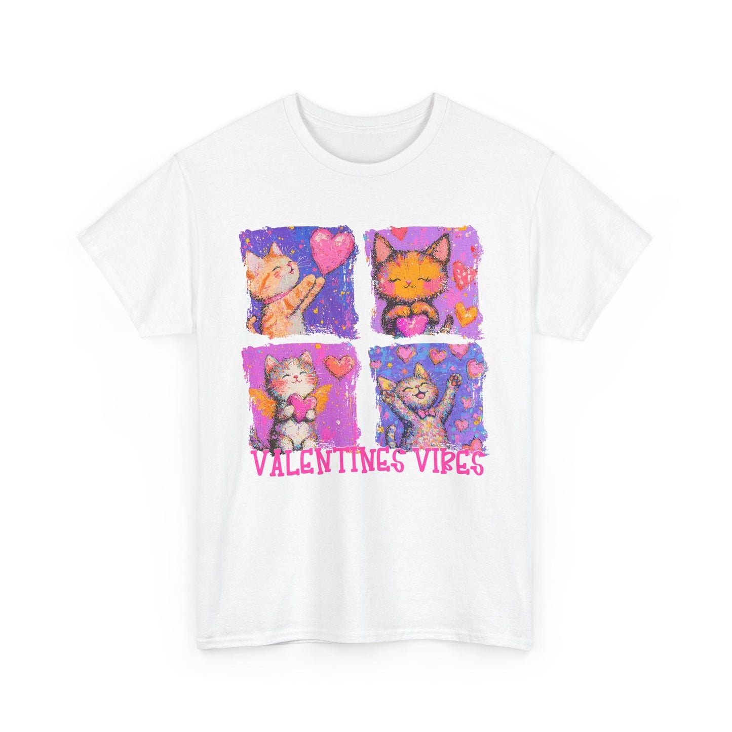 Valentine's Vibes Unisex Heavy Cotton Tee - Cute Cat Graphic T-Shirt