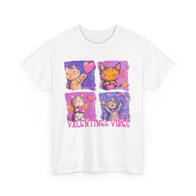 Valentine's Vibes Unisex Heavy Cotton Tee - Cute Cat Graphic T-Shirt