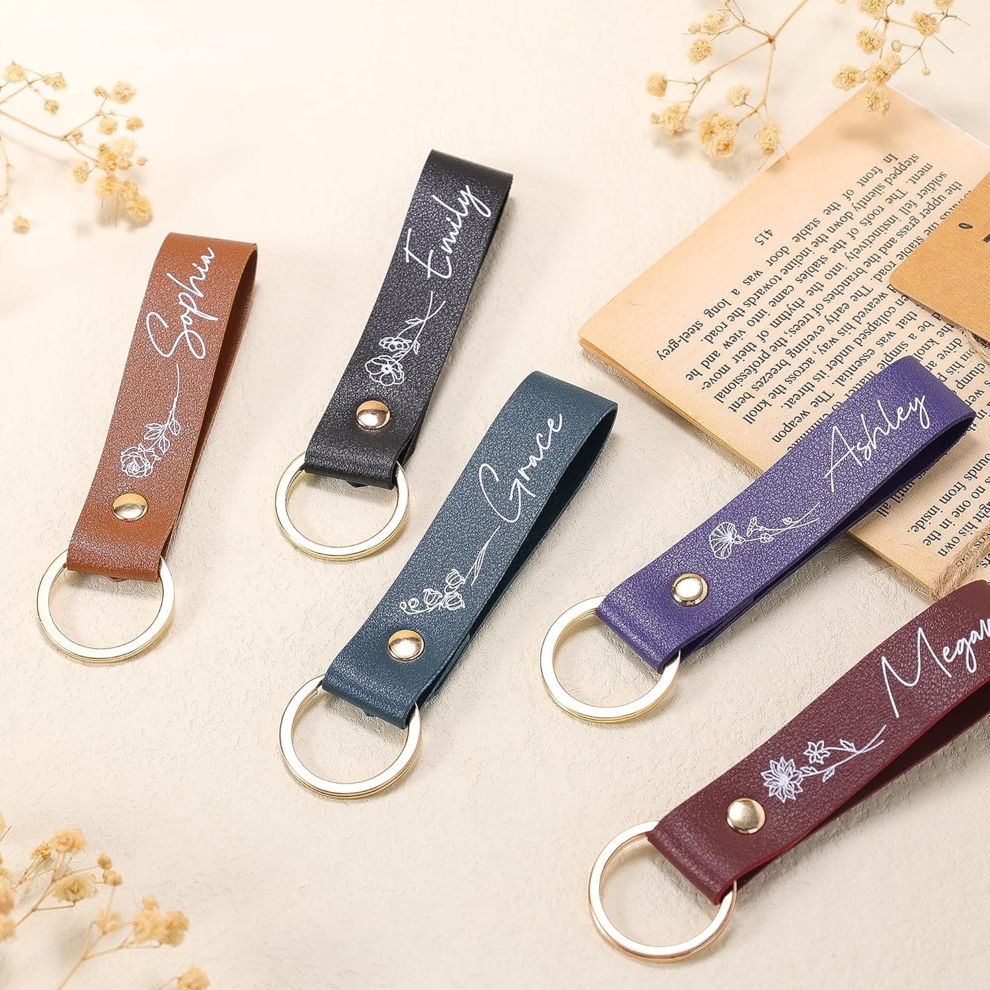 Custom Birth Flower Keychain 