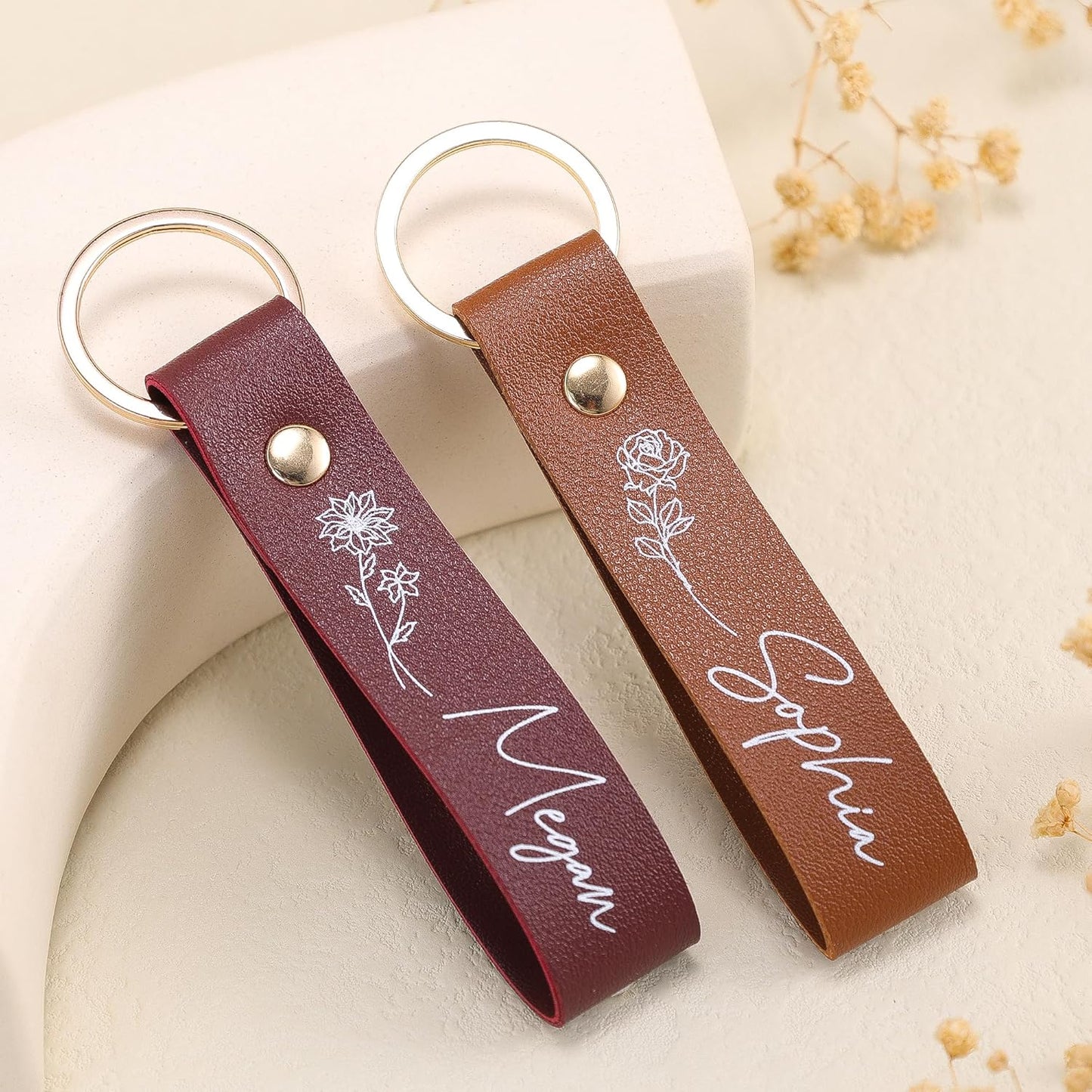 Custom Birth Flower Keychain 