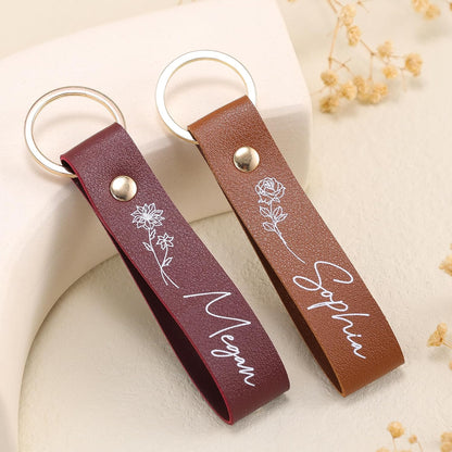 Custom Birth Flower Keychain 