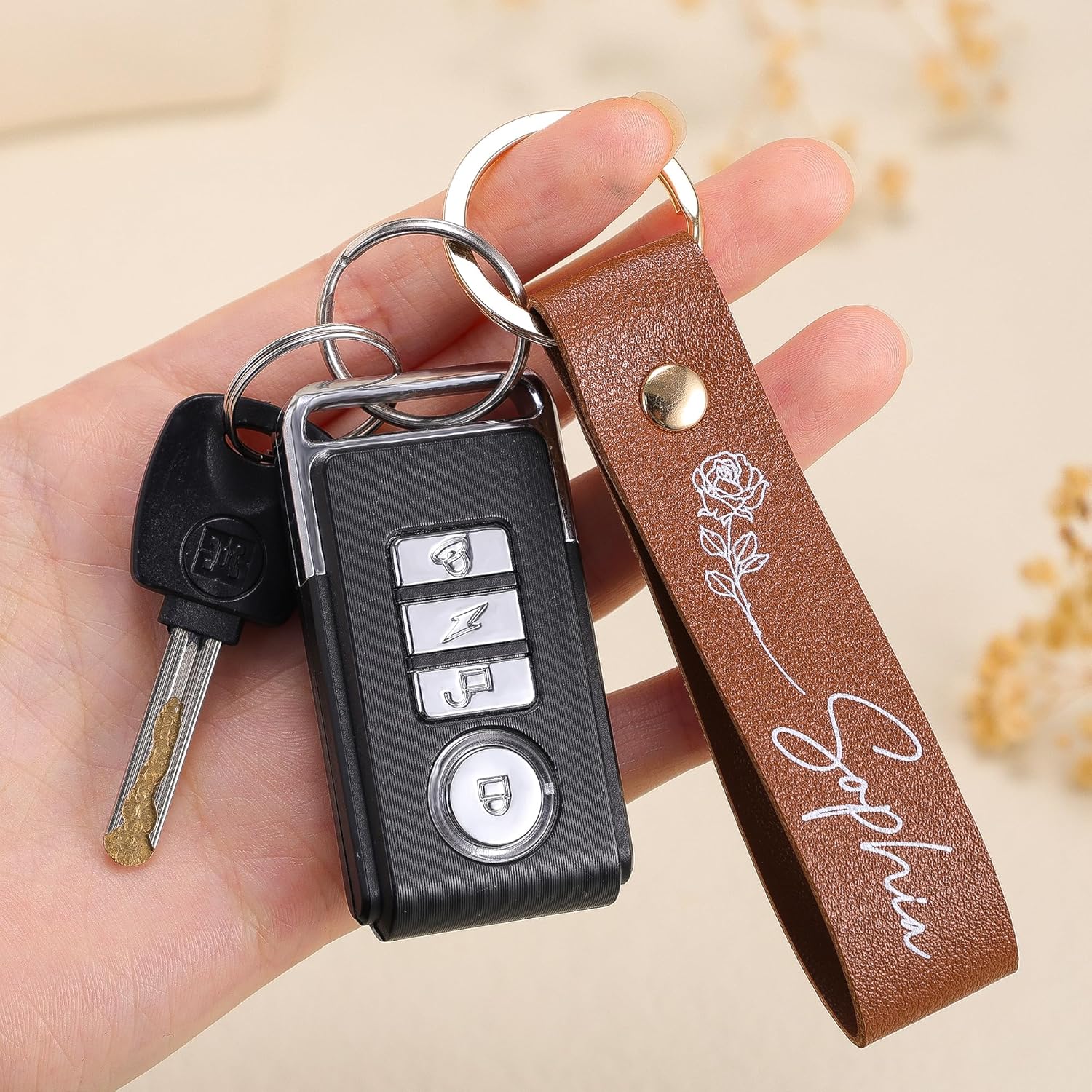 Custom Birth Flower Keychain 