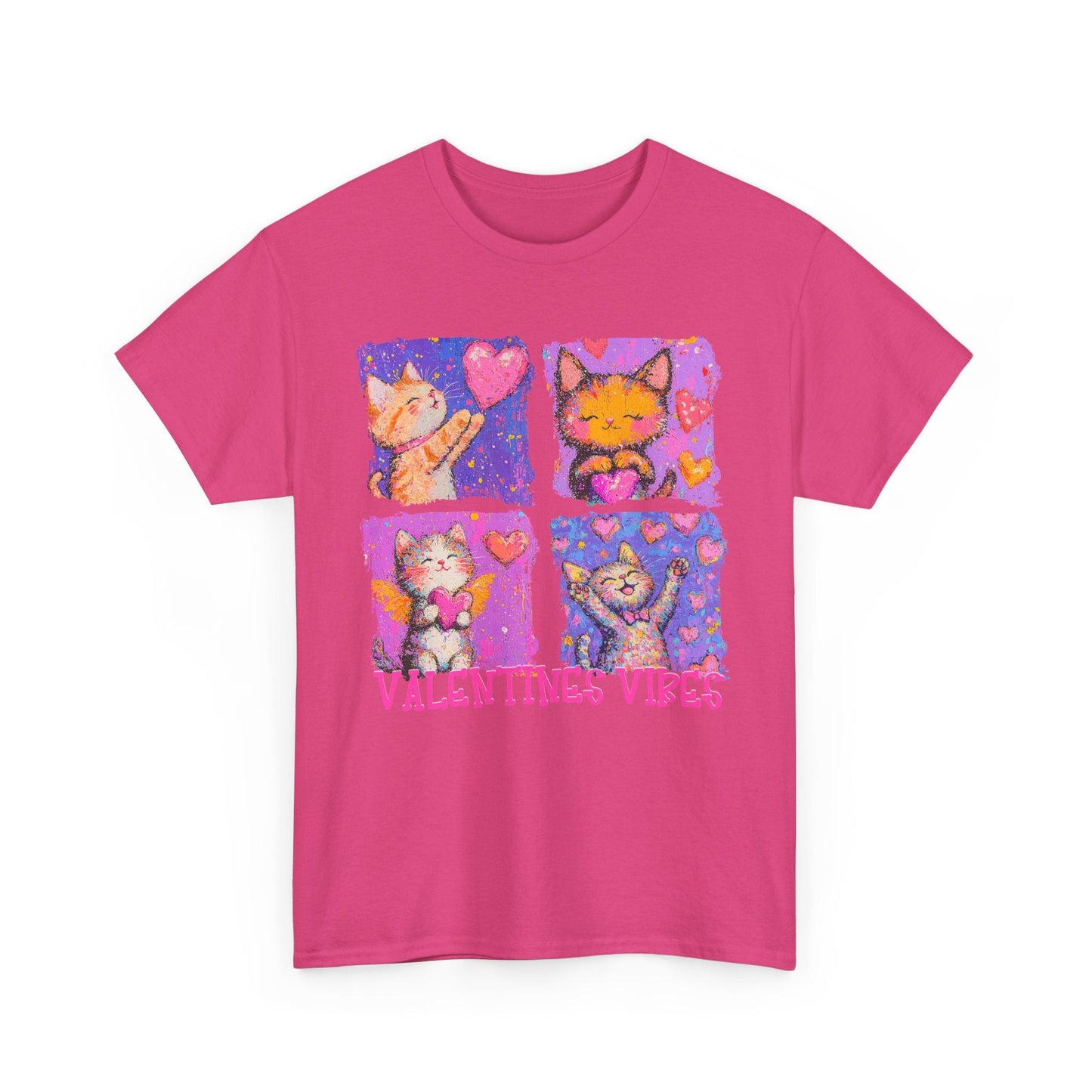 Valentine's Vibes Unisex Heavy Cotton Tee - Cute Cat Graphic T-Shirt