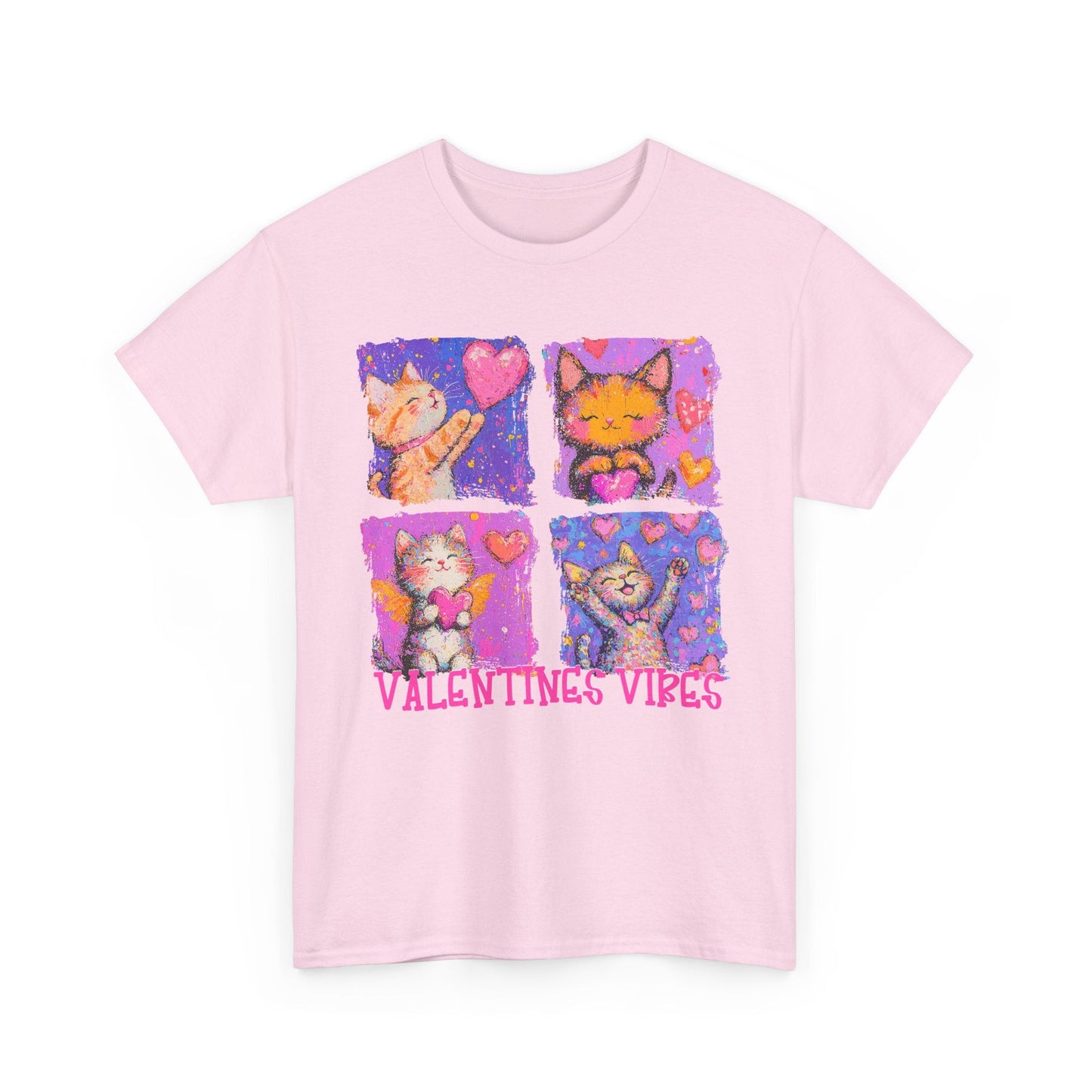Valentine's Vibes Unisex Heavy Cotton Tee - Cute Cat Graphic T-Shirt