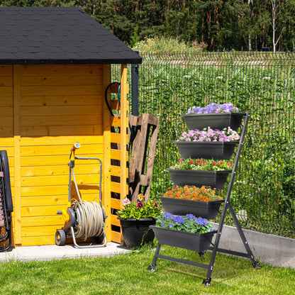65x60x130cm 5 Layers With Wheels Black PE Planter Pot