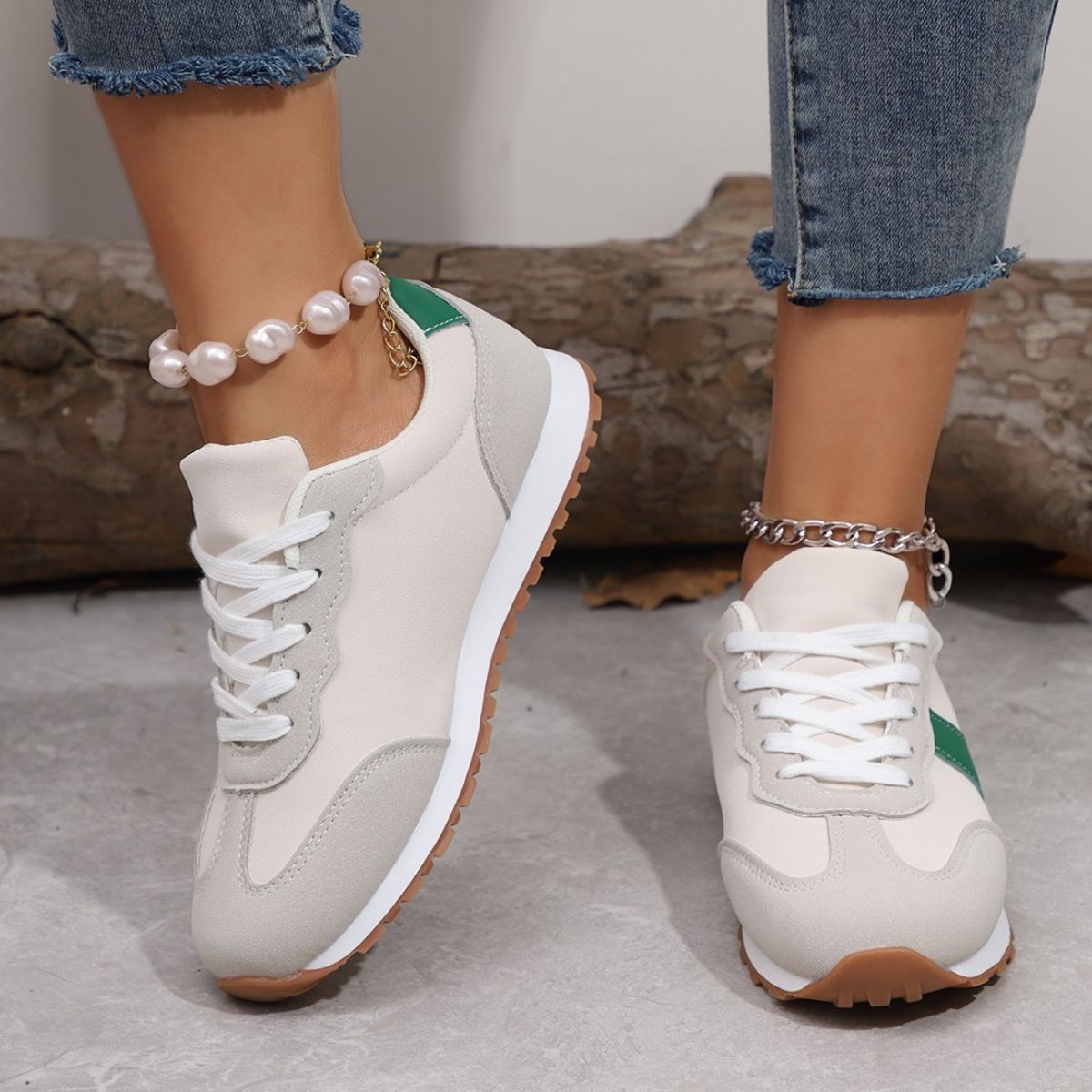 KayBee & Co Leather Contrast Rounded Toe Flats Sneakers