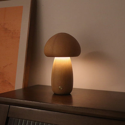 Cute Wooden Mushroom LED Night Light with Touch Control for Kids