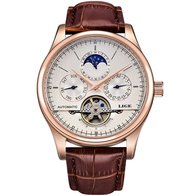 Men’s Automatic Mechanical Watch – Tourbillon Retro Leather Wristwatch