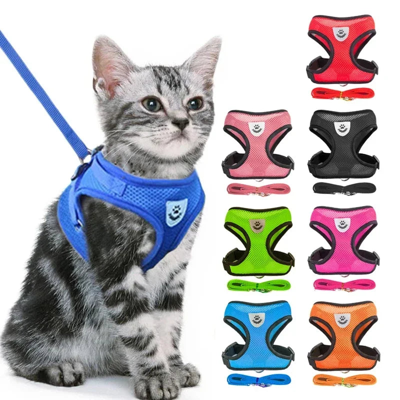 Adjustable cat harness for walking with soft secure vest design