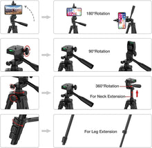 Adjustable phone tripod stand with Bluetooth remote for photography and video recording

