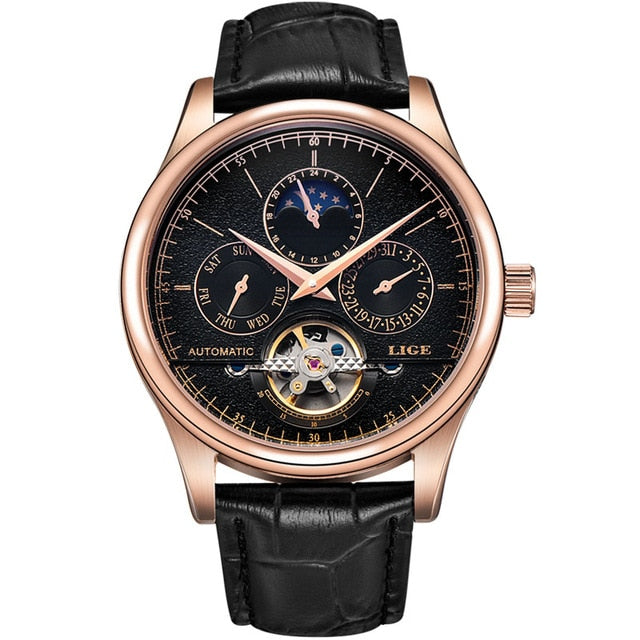 Men’s Automatic Mechanical Watch – Tourbillon Retro Leather Wristwatch