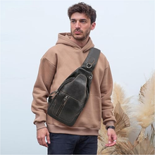 Elosung Black Men's Leather Sling Backpack Casual Crossbody Chest Bag
