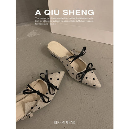 Bow Polka Dot Wedge Mules