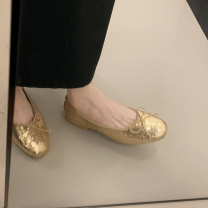 Bow Sequin Ballet Flats