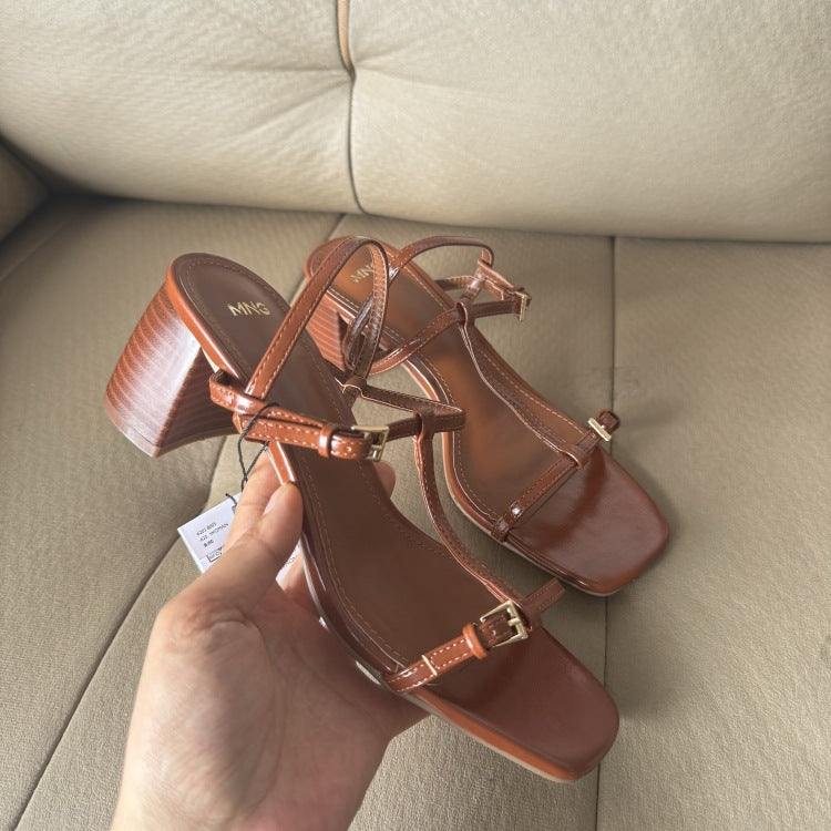 High Heel Square Toe Sandals